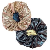 Kit 2 Toucas de Cetim Grande Box Braids Dupla Face com Regulador Anti Frizz Dourado OEM