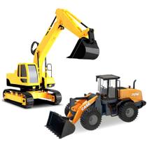 Kit 2 Tratores Escavadeira Esteira e Pá Carregadeira Realistas Kit 2 Tratores Escavadeira Esteira e Pá Carregadeira Realistas