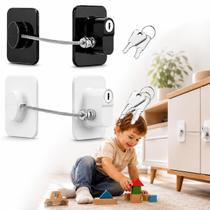 Kit 2 Trava Tranca Cadeado P/ Geladeira Armário Guarda Roupa Cor:Preto-Branco
