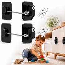 Kit 2 Trava Tranca Cadeado P/ Geladeira Armário Guarda Roupa Cor:Preto-Preto