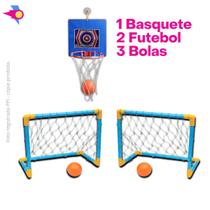 Kit 2 Trave de Futebol Golzinho Infantil + 1 Cesta de Basquete Infantil com Rede + Bola - Artoys