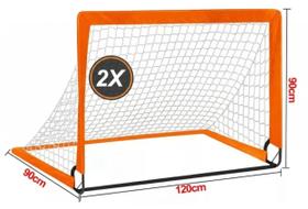 Kit 2 Trave Golzinho para treino jogo Futebol infantil 90x120cm Desmontável Portátil laranja