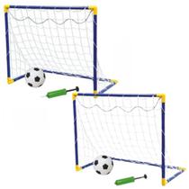 kit 2 Traves de Futebol 61cm c/ Bola e Bomba PVC Desmontável