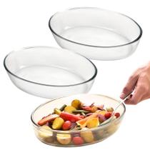 Kit 2 Travessa Assadeira de Vidro Borossilicato Oval Grande Forno Servir 3,2L