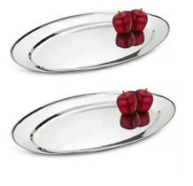 Kit 2 Travessa Bandeja Assadeira Rasa Oval De Aço Inox 30cm Ideal Para Servir