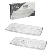Kit 2 Travessa De Cristal Diamante Lyor 25x13cm Decoração
