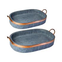 Kit 2 Travessa Oval Para Porção Alça Cobre Pedra Sabão P E M.