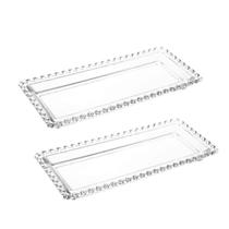 Kit 2 Travessa Petisqueira Bandeja Retangular de Cristal Coração Lyor 30x13cm Kit 2 Travessa Petisqueira Bandeja Retangular de Cristal Coração Lyor 30x13cm