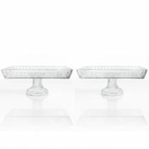 kit 2 Travessa Retangular de Vidro com Pé forma rocambole