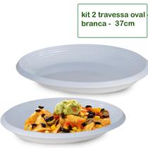 Kit 2 Travessa Saladeira Petisqueira Oval Le Chef Branca Plástico 37X21,5X4CM