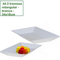 Kit 2 Travessa Saladeira Petisqueira Retangular Le Chef Branca Plástico 34x18x4 cm