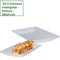 Kit 2 Travessa Saladeira Petisqueira Retangular Le Chef Branca Plástico 38X21X4CM