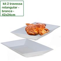 Kit 2 Travessa Saladeira Petisqueira Retangular Le Chef Branca Plástico 42X24X4CM