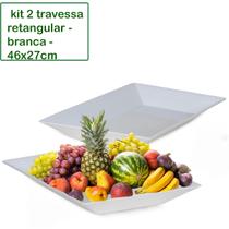Kit 2 Travessa Saladeira Petisqueira Retangular Le Chef Branca Plástico 46x27x4CM