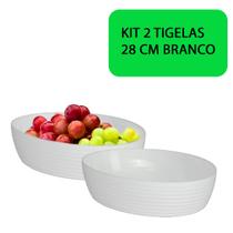 Kit 2 Travessa Tigela Petisqueira Saladeira Oval Com Friso Branca Plástico 28x19x6cm