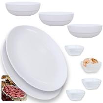 Kit 2 Travessas 33 Cm Prato Oval + 3 Tigelas Cumbuca 1,5 L Melamina + 4 Molheiras Tigela 225 Ml Restaurante Bestfer