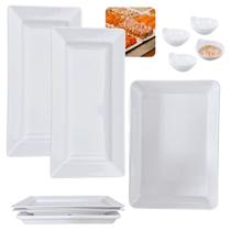 Kit 2 Travessas 44,5 Cm + Travessa 40 Cm Retangulares + 4 Molheiras em Melamina Premium Bestfer