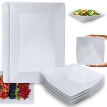 Kit 2 Travessas 49 Cm Retangulares Buffet + 4 Travessas Grandes 32,5 Cm Quadradas para Buffet Melamina Profissional Bestfer