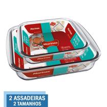 Kit 2 Travessas Assadeira Vidro 2 Tamanhos 1,1L 1,8L Marinex