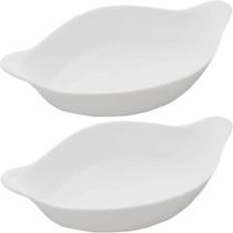 Kit 2 Travessas Assadeiras Médias de Vidro Opaline Branco 1L Refratário para Sobremesas