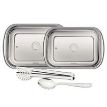 Kit 2 Travessas Assar Servir Tramontina Cosmos em Aço Inox com Tampa Utensílios