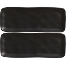 Kit 2 Travessas Cerâmica Preto Fosco 33x13cm Bandeja Sushi Porto Brasil Hygge