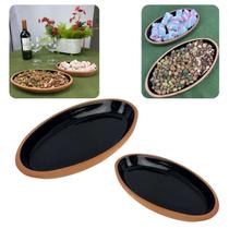 Kit 2 Travessas Ovais Cerâmica Aldeia Preta 700ml e 800ml Multiuso Lhermitage