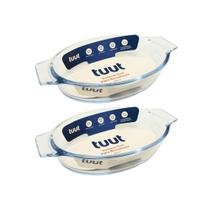 Kit 2 Travessas Oval em Vidro Borossilicato Premium com Alças 380ml Forno e Micro-ondas