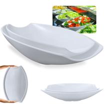 Kit 2 Travessas para Buffet Salada 46cm + 41cm Oval Curva Funda para Restaurante Melamina Resistente Branca Bestfer