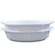 Kit 2 Travessas Redondas com Alças em Porcelana Branca (AxL) 3,5CM x 15,5CM - 2 Peças