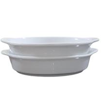 Kit 2 Travessas Refratárias Redondas com alças - Porcelana branca - (AxL) 3,5CM x 15,5CM (2)
