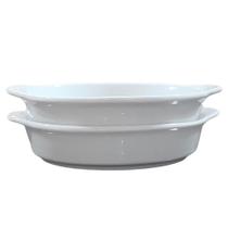 Kit 2 Travessas Refratárias Redondas com Alças - Porcelana Branca - Dimensões (AxL) 4CM x 17,5CM