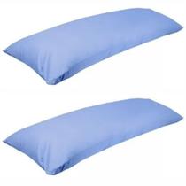 Kit 2 Travesseiro De Corpo Com Fronha 100% Algodão Fibra Siliconada Azul