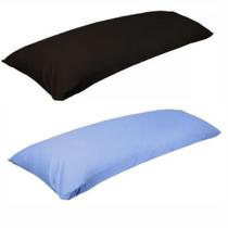 Kit 2 Travesseiro De Corpo Com Fronha 100% Algodão Fibra Siliconada Azul Preto