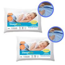 Kit 2 Travesseiro Infantil +2 Fronha Azul Macia Antialérgica Kit 2 Travesseiro Infantil +2 Fronha Azul Macia Antialérgica