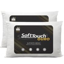 Kit 2 Travesseiro Soft Touch Ouro Antialérgico Lavável Fibra Inteligente - Arte & Cazza
