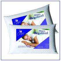 Kit 2 Travesseiros 20cm Altura Confortável Macio Regulável Com Ziper Macio Enchimento Extra Hotel de Luxo 5 Estrelas