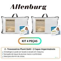 Kit 2 Travesseiros Altenburg Plumi Gold + 2 Capas Impermeáveis Duoflex - Antiácaro - Percal 180 Fios - 100% algodão - Suporte Firme