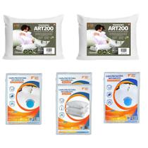 Kit 2 Travesseiros ART200 e Protetores Solteirão e Queen