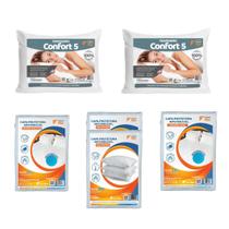 Kit 2 Travesseiros Confort 5 e Protetores Casal e Queen