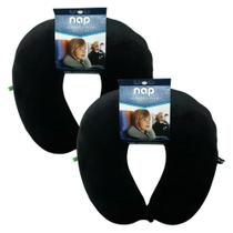 Kit 2 Travesseiros de Viagem Plush Espuma Viscoelastica Nasa Com Botão Preto Nap MPS2A40