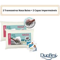 Kit 2 Travesseiros Nasa Baixo + 2 Capas Protetoras Duoflex - Espuma Viscoelástica Nasa - Antiácaros, Antifungos e Antibacteriano