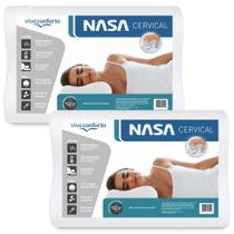 Kit 2 Travesseiros Nasa Cervical Anatômico Ortopédico Capa Percal 200 Fios 100% Algodão Viva Conforto