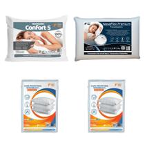 Kit 2 Travesseiros Nasa e Percal com 2 Capas Impermeáveis