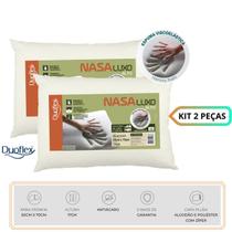 Kit 2 Travesseiros Nasa Luxo Alto Duoflex - Visco Elástica - Capa Plush 100% algodão e Poliéster com zíper - Antiácaros