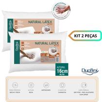 Kit 2 Travesseiros Natural Látex Alto Duoflex - Antiácaro - Capa Percal 200 Fios 100% Algodão com Zíper - Previne Odores