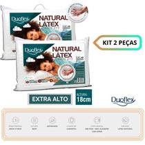 Kit 2 Travesseiros Natural Látex Extra Alto Duoflex - Antiácaro, Antibactérias, Antifungos - Capa 100% Algodão Natural com Zíper Percal 200 Fios -