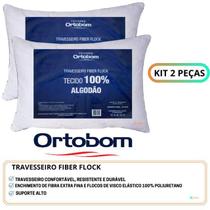 Kit 2 Travesseiros Ortobom Fiber Flock - Enchimento de fibra extra fina e flocos de visco elástico - Confortável -Antialérgico