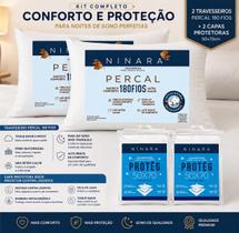 Kit 2 Travesseiros Percal 180 Fios 50x70, 2 Capas Protetoras Contra Líquidos Ninara Alto Conforto Kit 2 Travesseiros Percal 180 Fios 50x70, 2 Capas Protetoras Contra Líquidos Ninara Alto Conforto