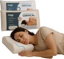 Kit 2 Travesseiros Viscoelástico Ortopédico NASA Cervical 12/14cm Antiácaro e Capa Lavável Hipoalergênico Ergonômico